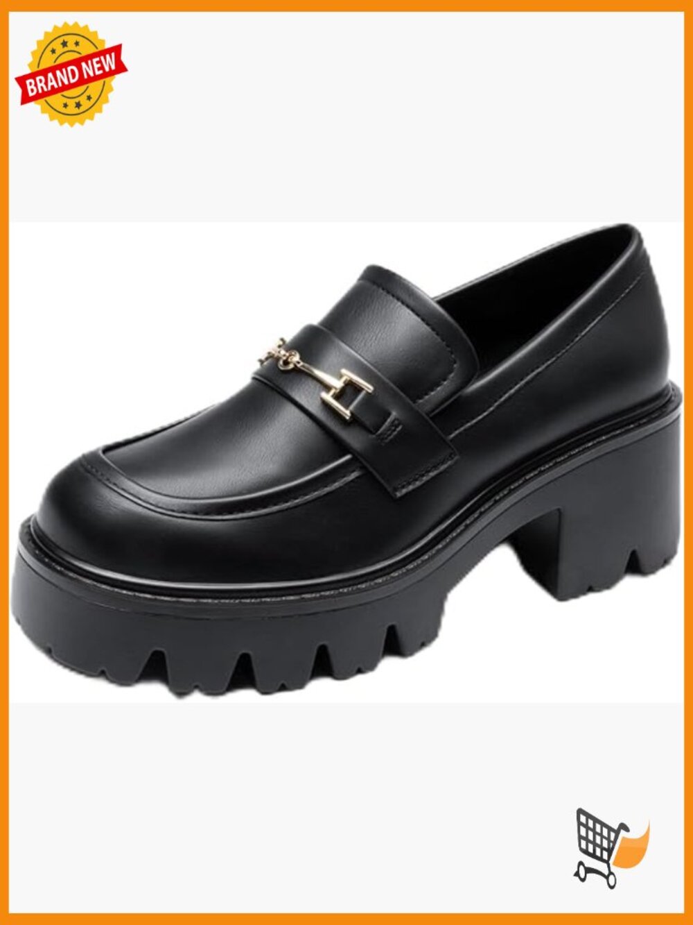 Women's Chunky Heel Loafers with Lug Sole Memory Foam